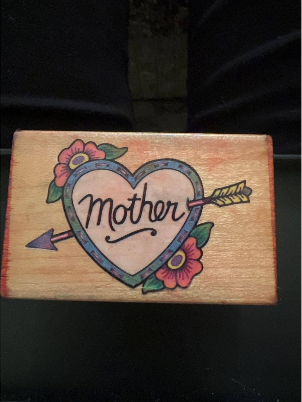 Vintage 1992 All Night Media 'Mother' Heart Arrow Rubber Stamp
